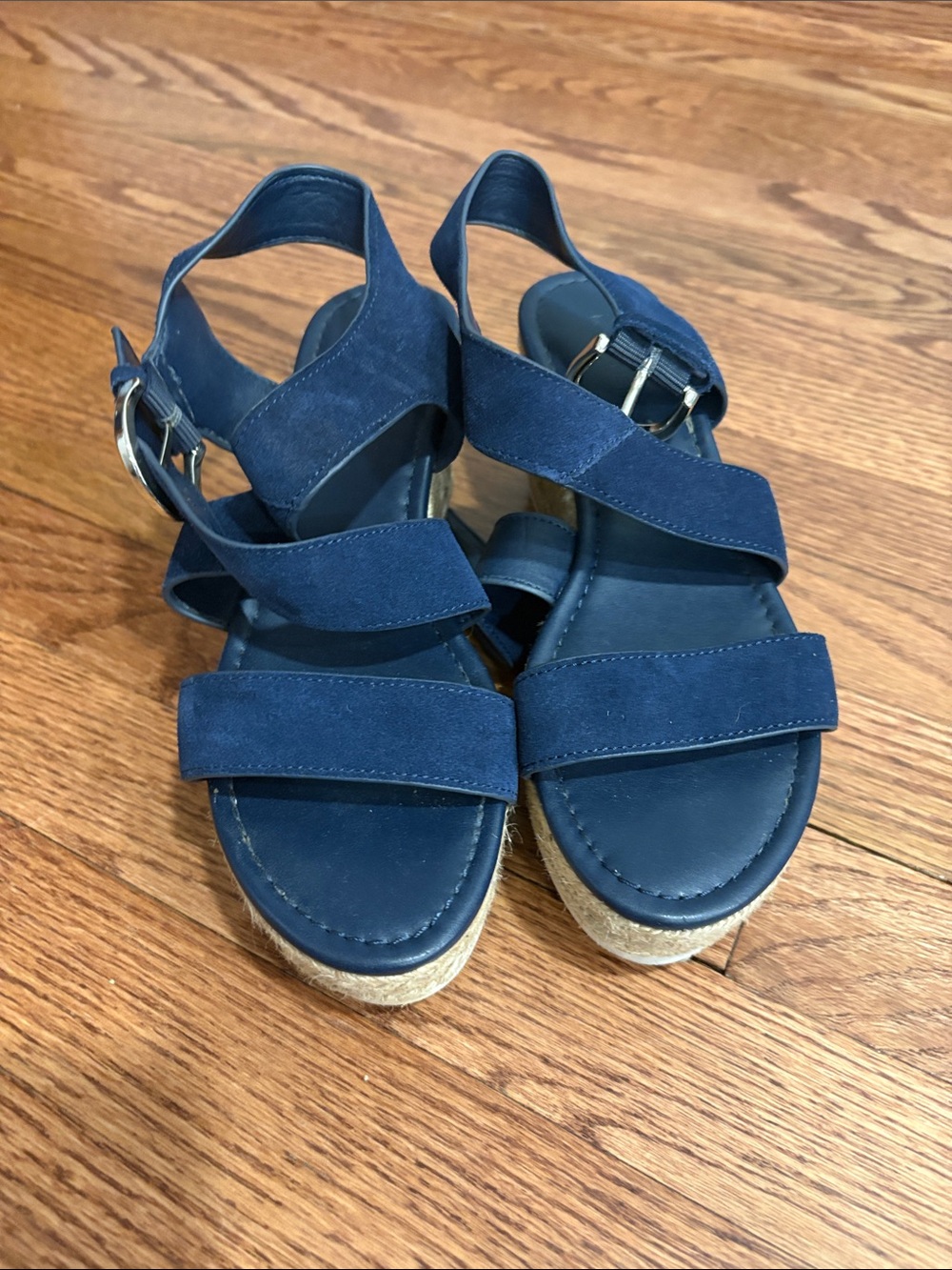 Marc Fisher Navy Suede Strappy Espadrille Wedge Sandals